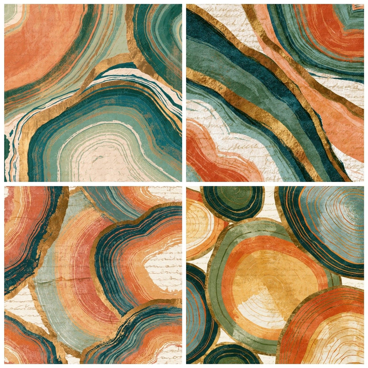 Woodblock Geological Sections Apricot Pistachio Digital Paper Pack (DDD014280)
