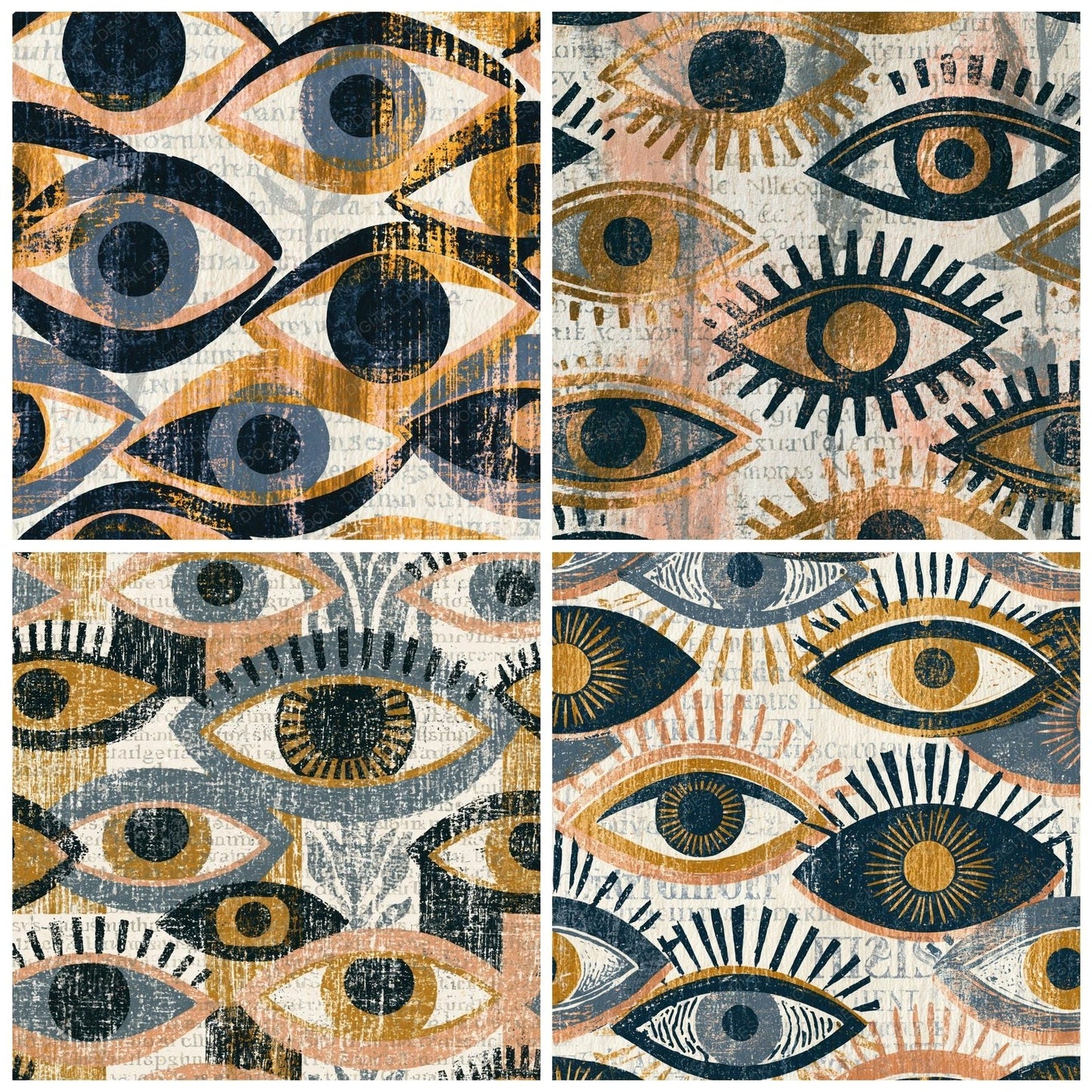 Woodblock Neon Eyes Thunder Grey Brass Digital Paper Pack (DDD014281)
