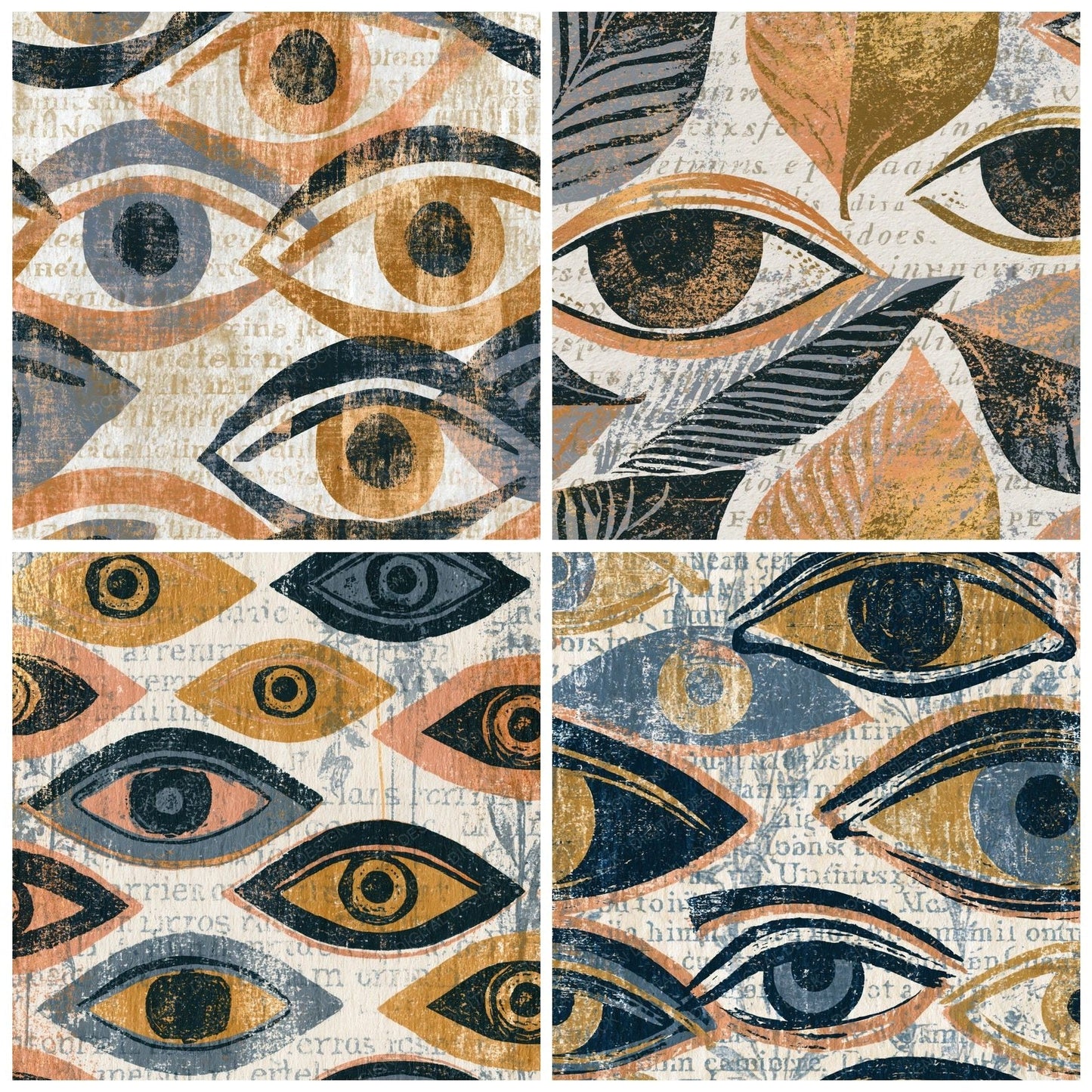 Woodblock Neon Eyes Thunder Grey Brass Digital Paper Pack (DDD014281)
