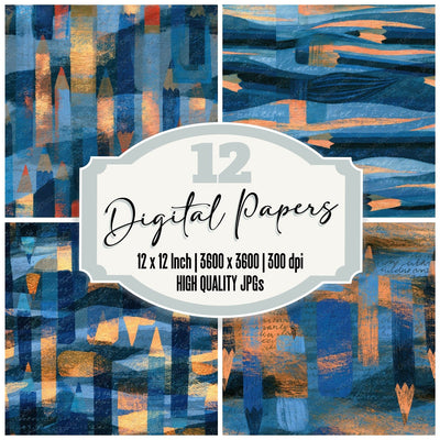 Woodcut Pencils Erasers Indigo Seamless Digital Paper Pack (DDD014284)