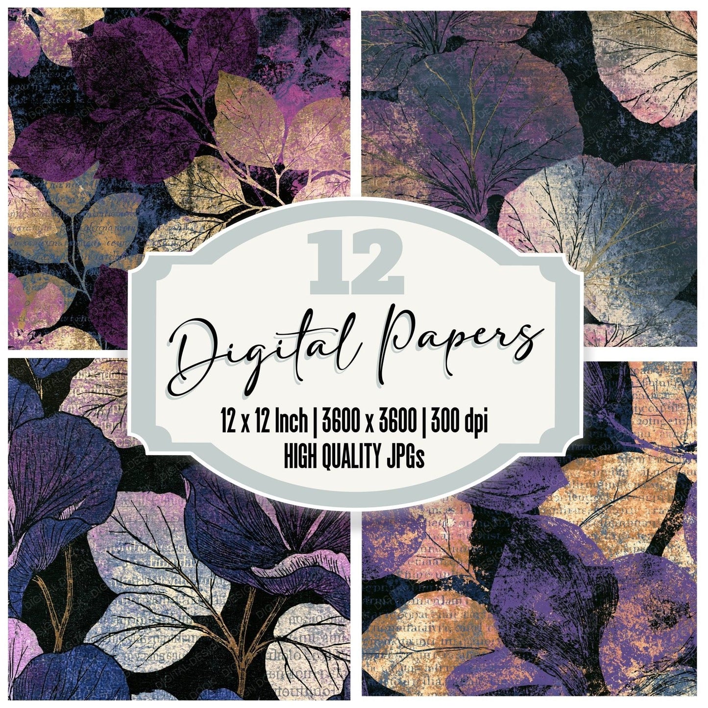 Etching Aubergine Pearl Tonal Digital Paper Pack (DDD014285)