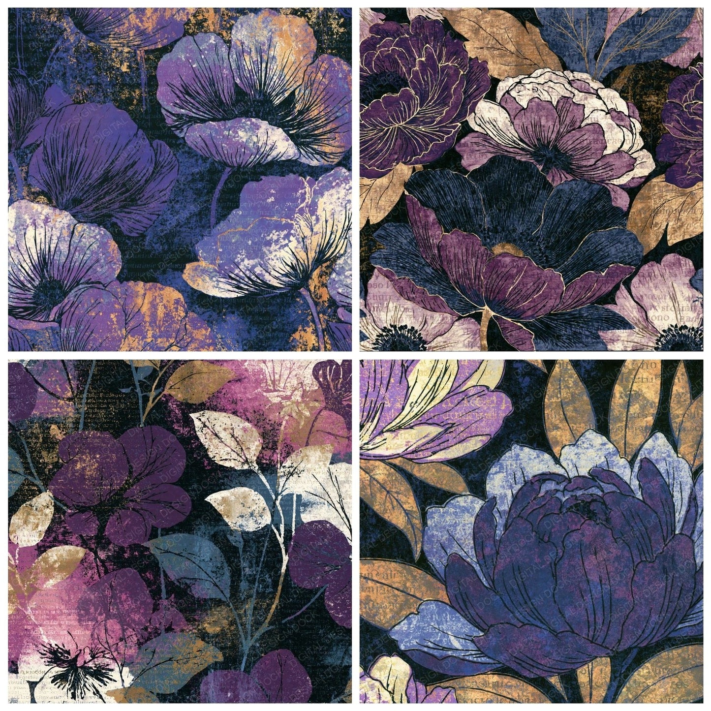 Etching Aubergine Pearl Tonal Digital Paper Pack (DDD014285)