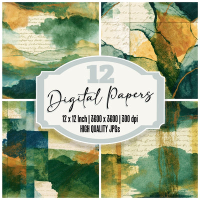 Etching Green Butter Ivory Tonal Seamless Digital Paper Pack (DDD014286)