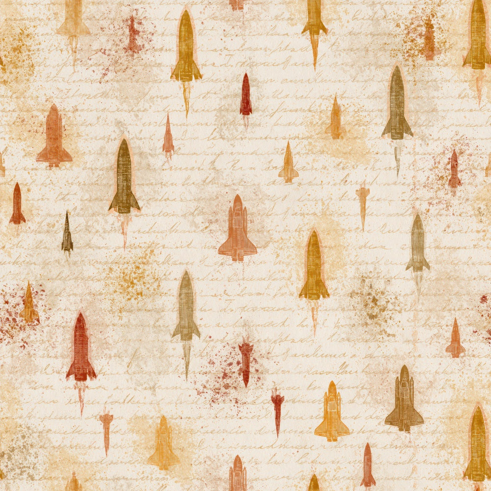 Etching Rocket Ships Rust Brass Digital Paper Pack (DDD014287)