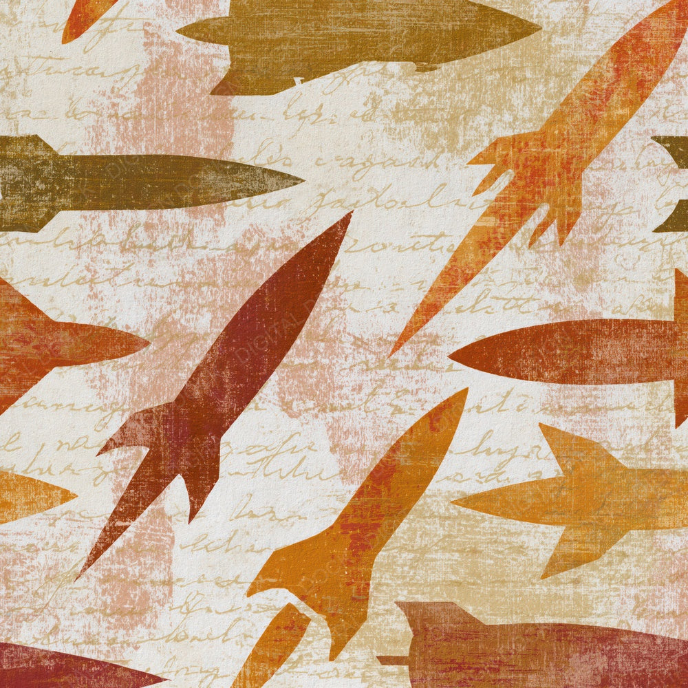 Etching Rocket Ships Rust Brass Digital Paper Pack (DDD014287)