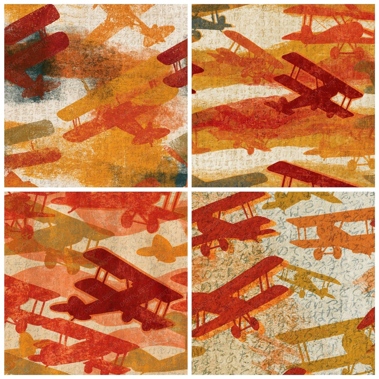 Monoprint Biplanes Terracotta Mustard Digital Paper Pack (DDD014289)