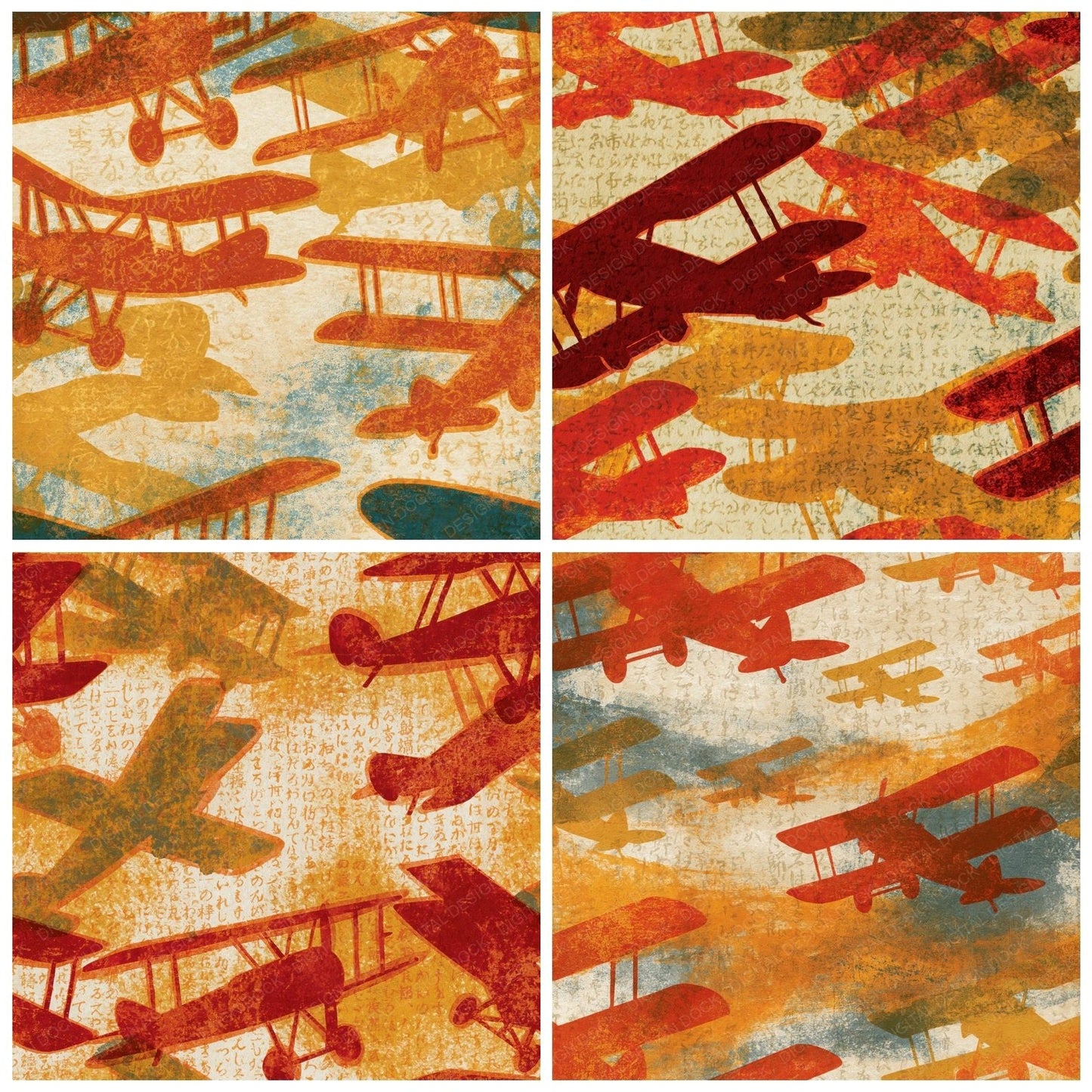 Monoprint Biplanes Terracotta Mustard Digital Paper Pack (DDD014289)