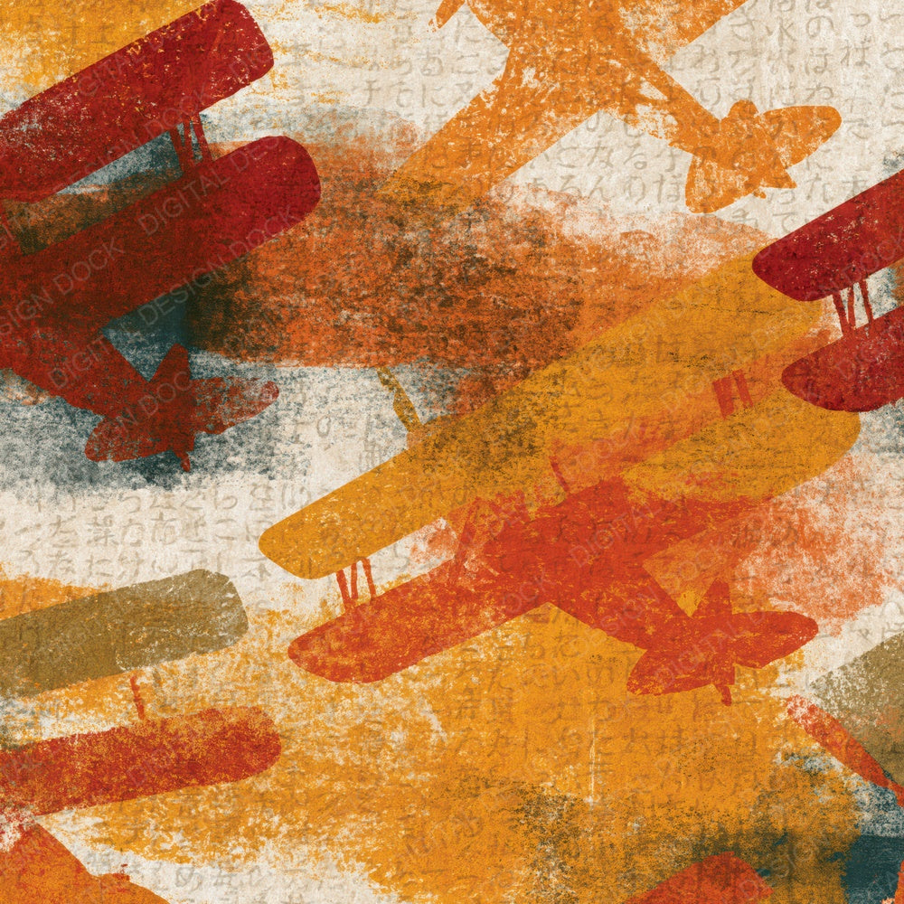 Monoprint Biplanes Terracotta Mustard Digital Paper Pack (DDD014289)
