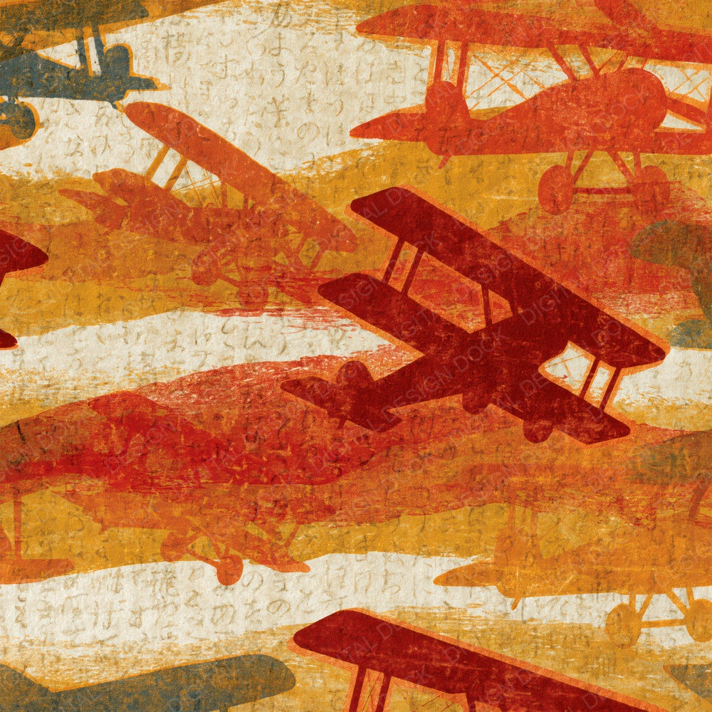 Monoprint Biplanes Terracotta Mustard Digital Paper Pack (DDD014289)