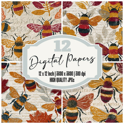 Monoprint Bumblebees Cinnamon Burgundy Digital Paper Pack (DDD014290)