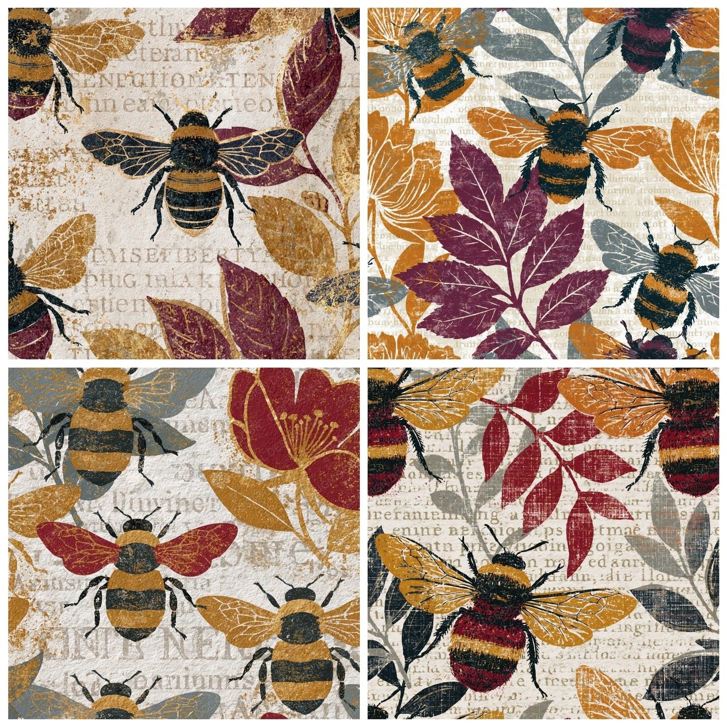 Monoprint Bumblebees Cinnamon Burgundy Digital Paper Pack (DDD014290)