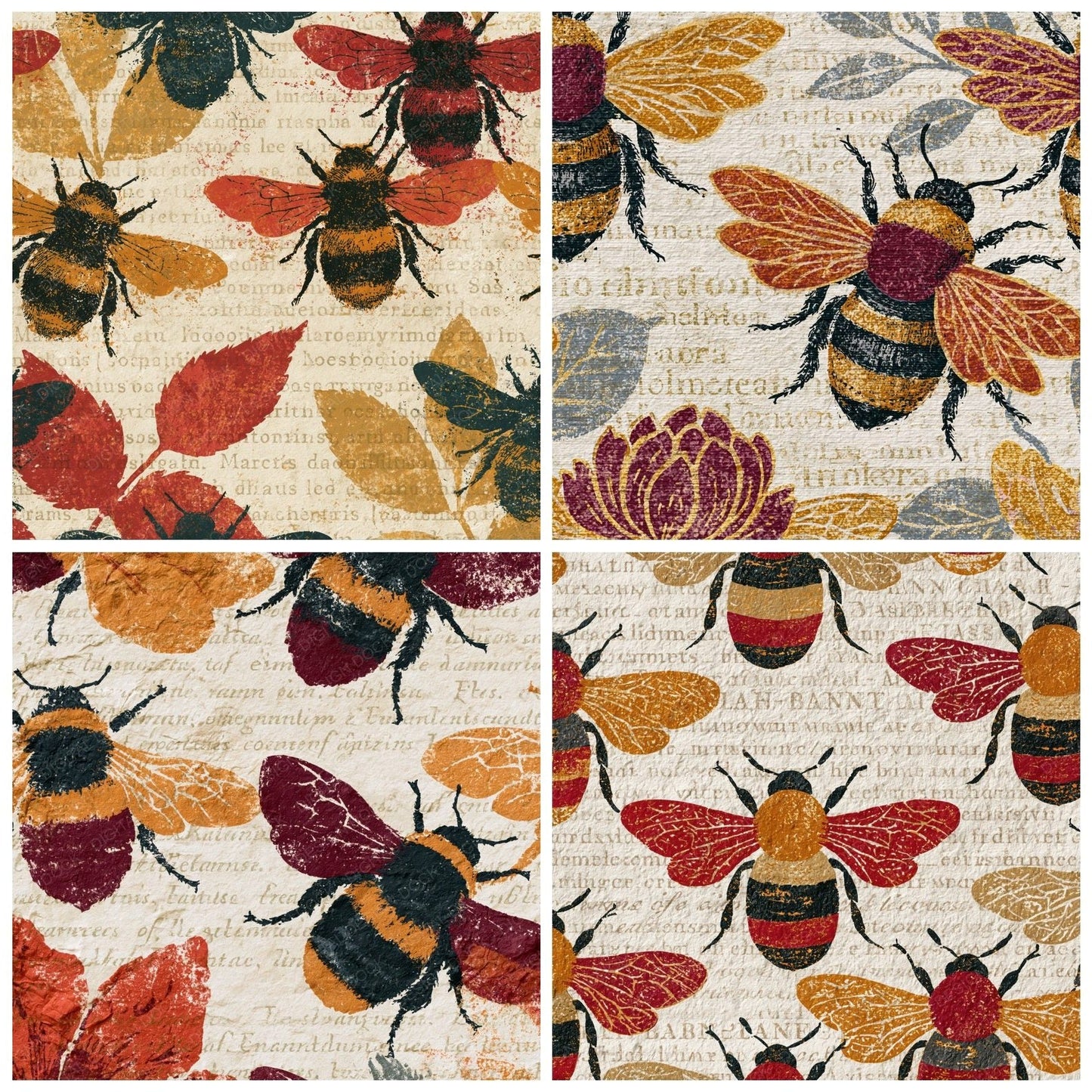 Monoprint Bumblebees Cinnamon Burgundy Digital Paper Pack (DDD014290)