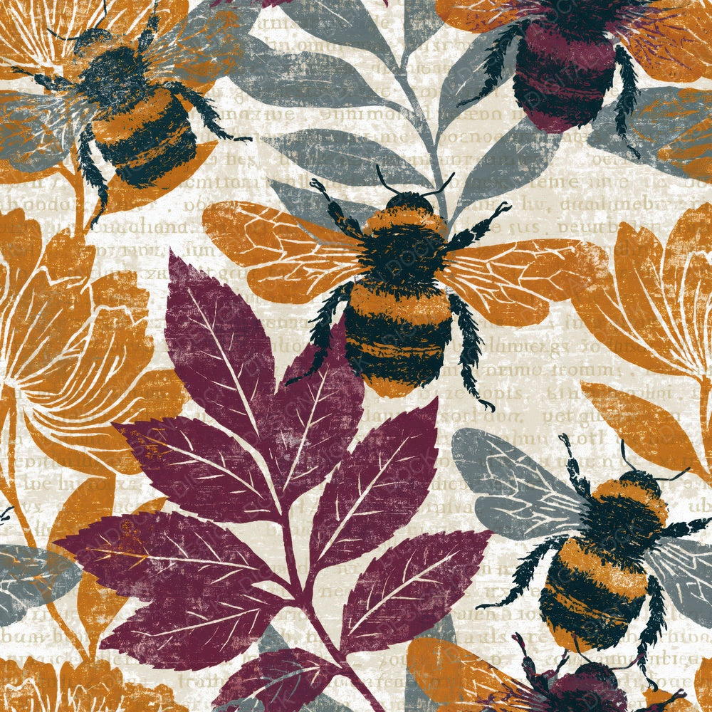 Monoprint Bumblebees Cinnamon Burgundy Digital Paper Pack (DDD014290)