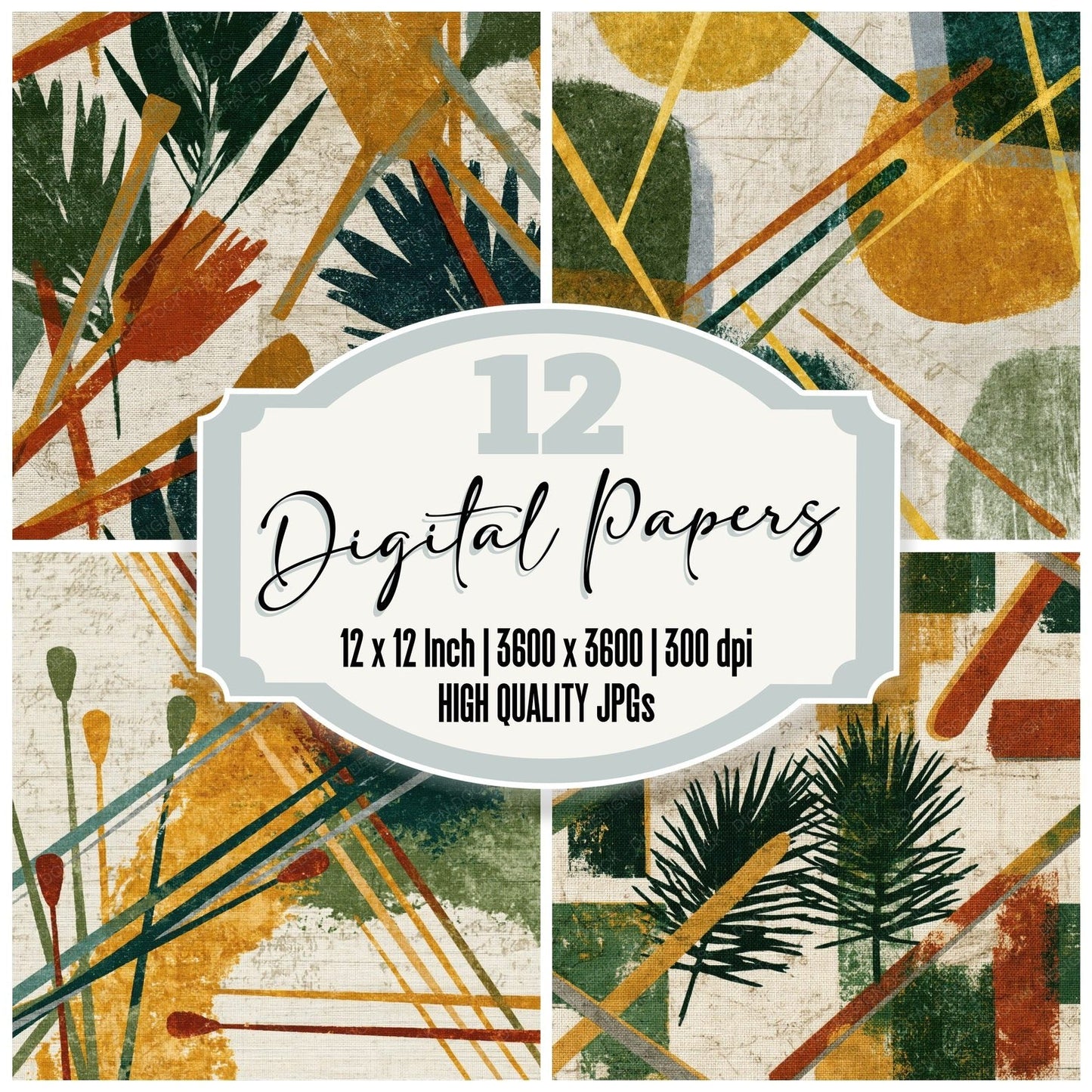 Monoprint Conductor Batons Fern Ochre Digital Paper Pack (DDD014291)