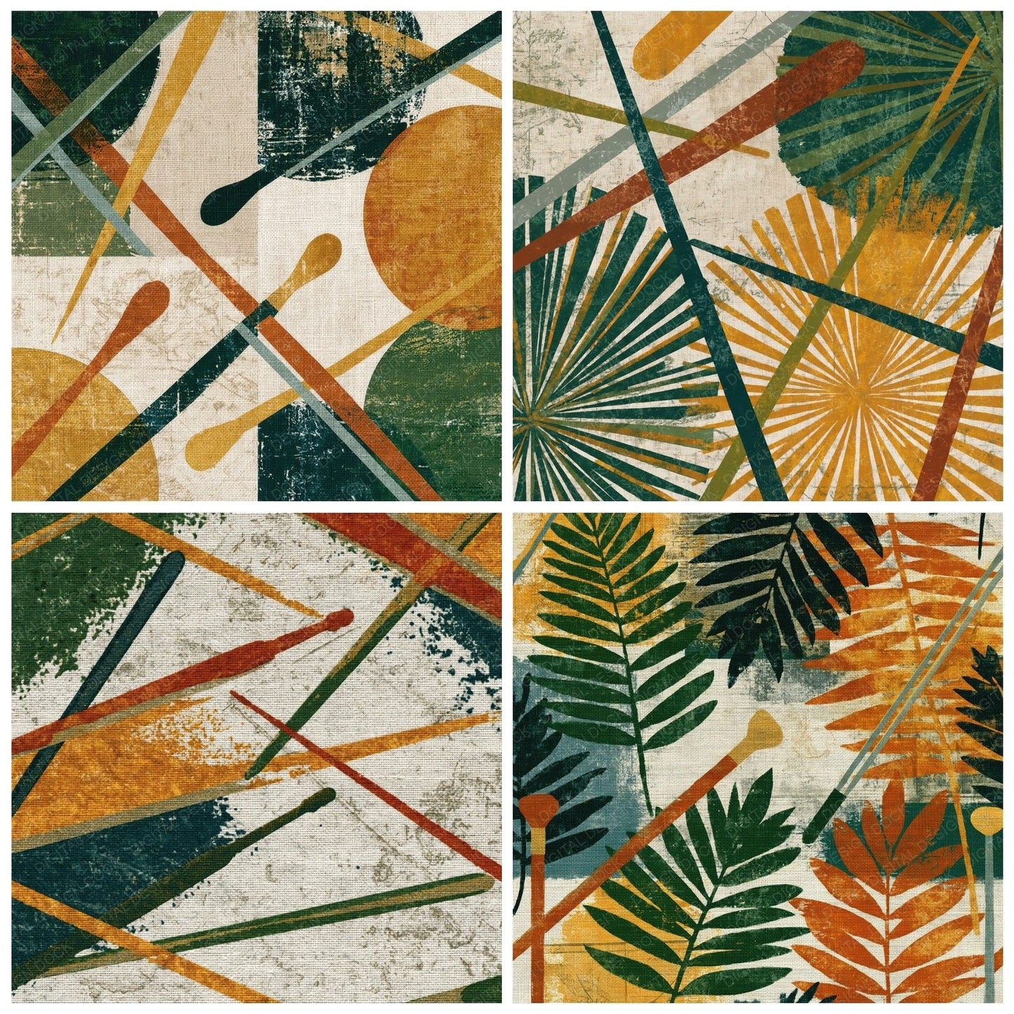 Monoprint Conductor Batons Fern Ochre Digital Paper Pack (DDD014291)