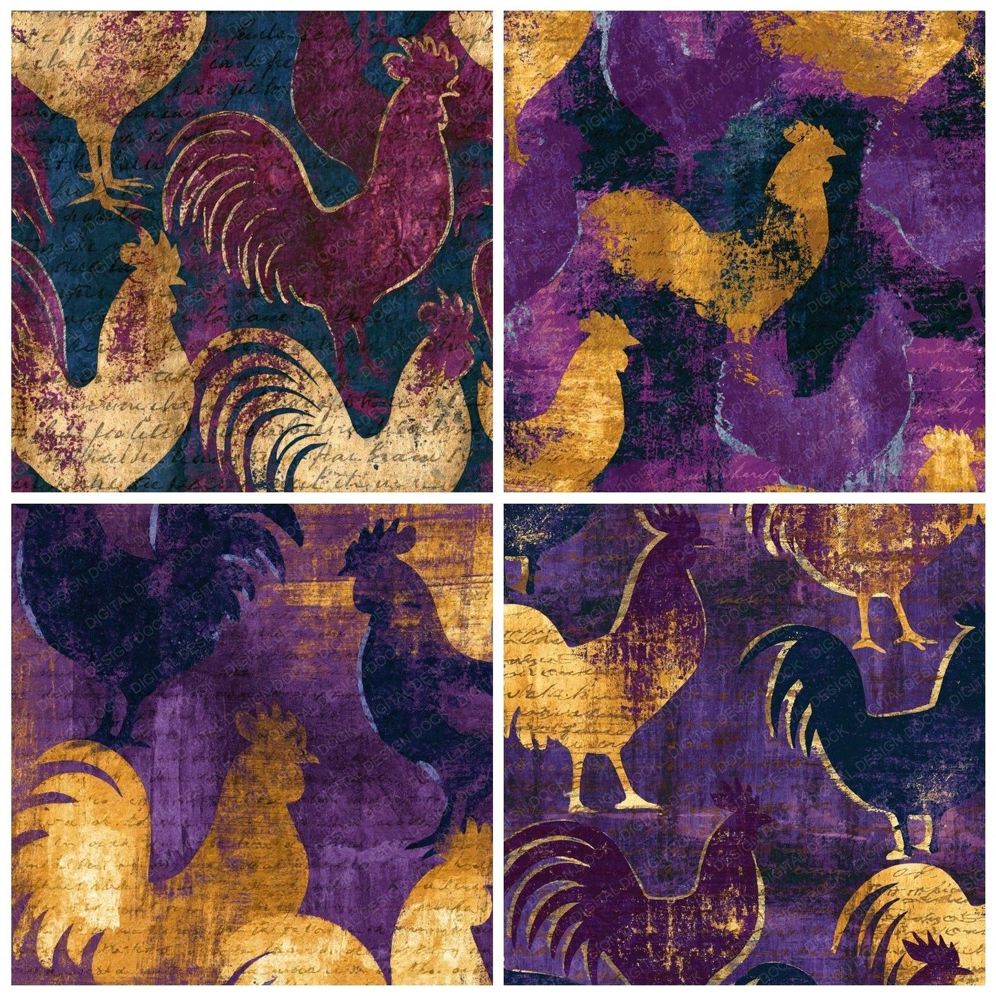 Monoprint Rooster Weather Vane Aubergine Digital Paper Pack (DDD014292)