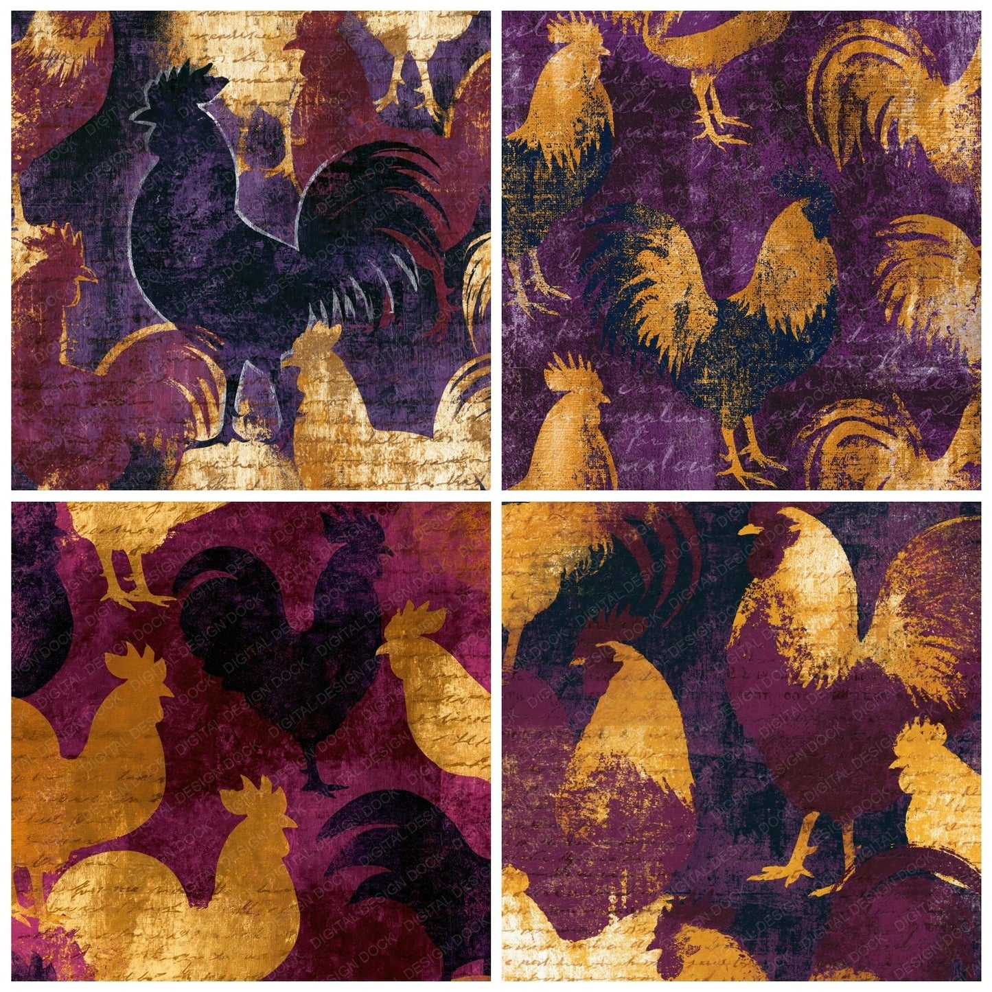 Monoprint Rooster Weather Vane Aubergine Digital Paper Pack (DDD014292)