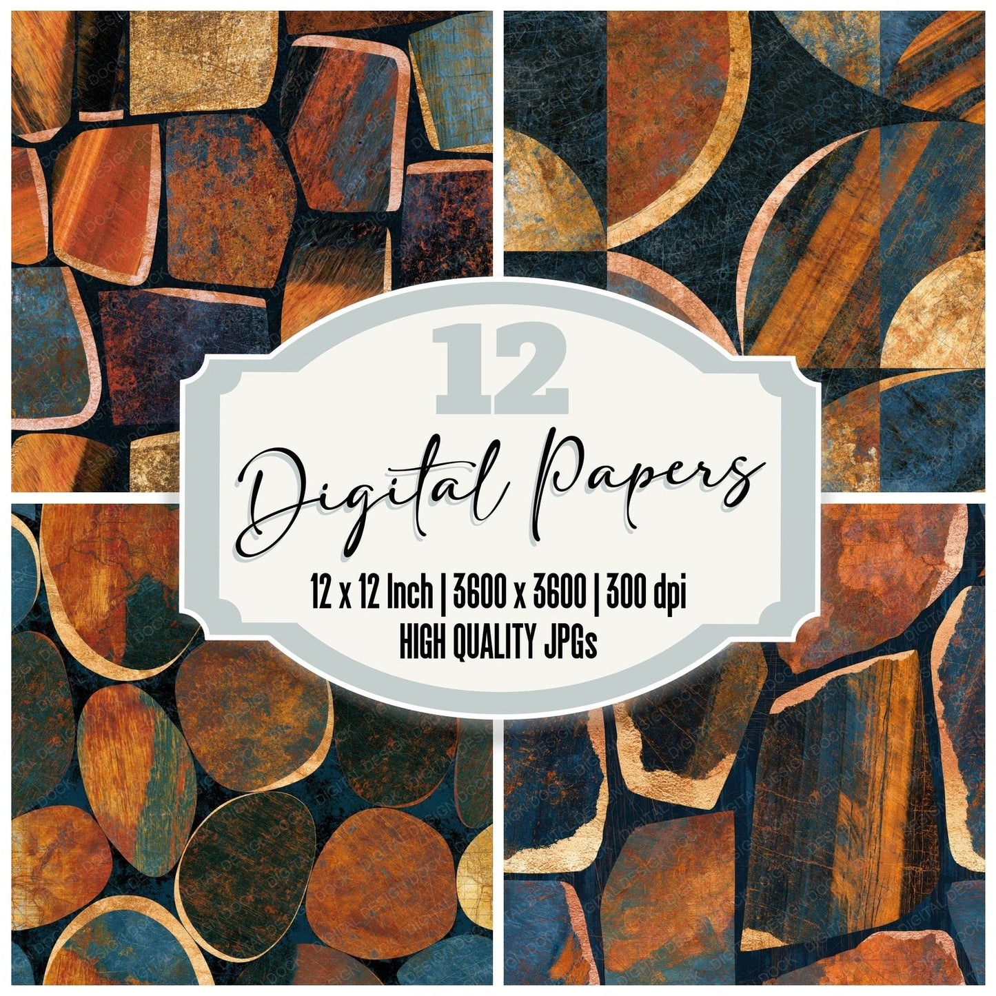 Scratchboard Tigers Eye Copper Rust Digital Paper Pack (DDD014294)