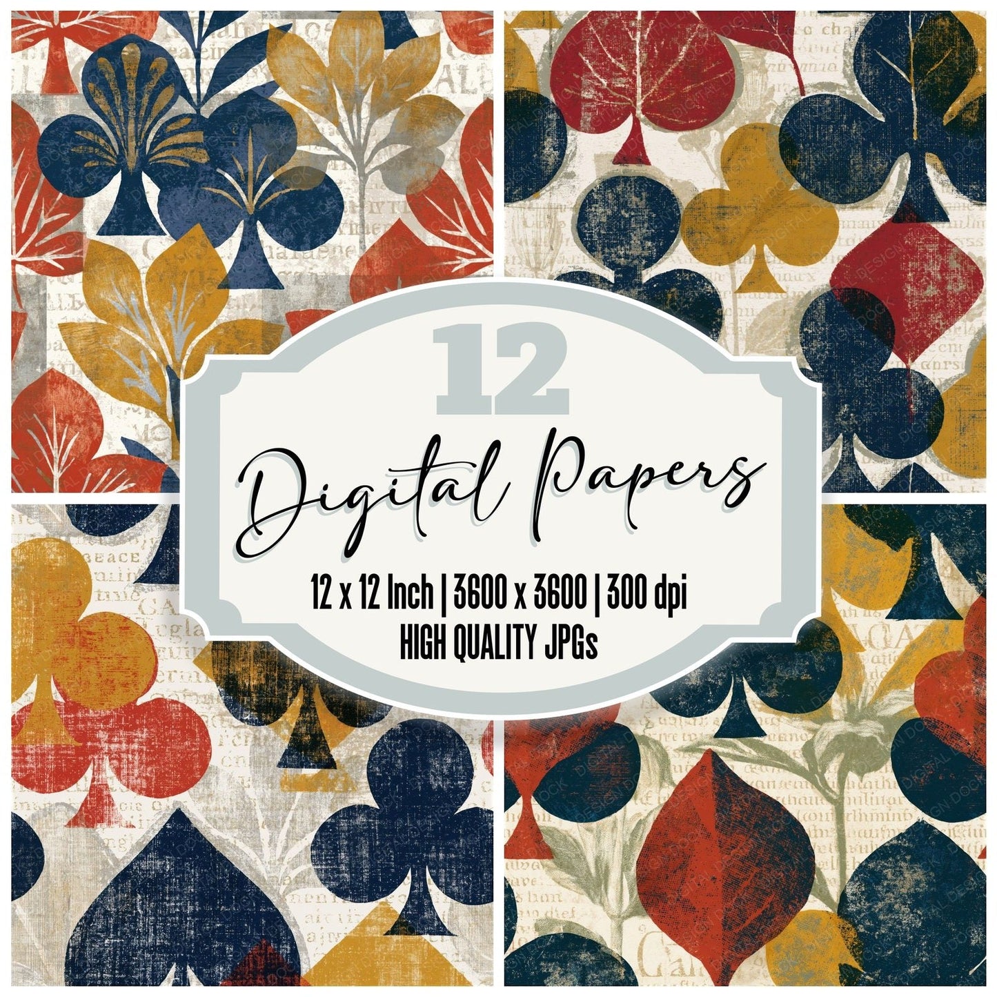 Screenprint Clubs Mustard Navy Seamless Digital Paper Pack (DDD014295)