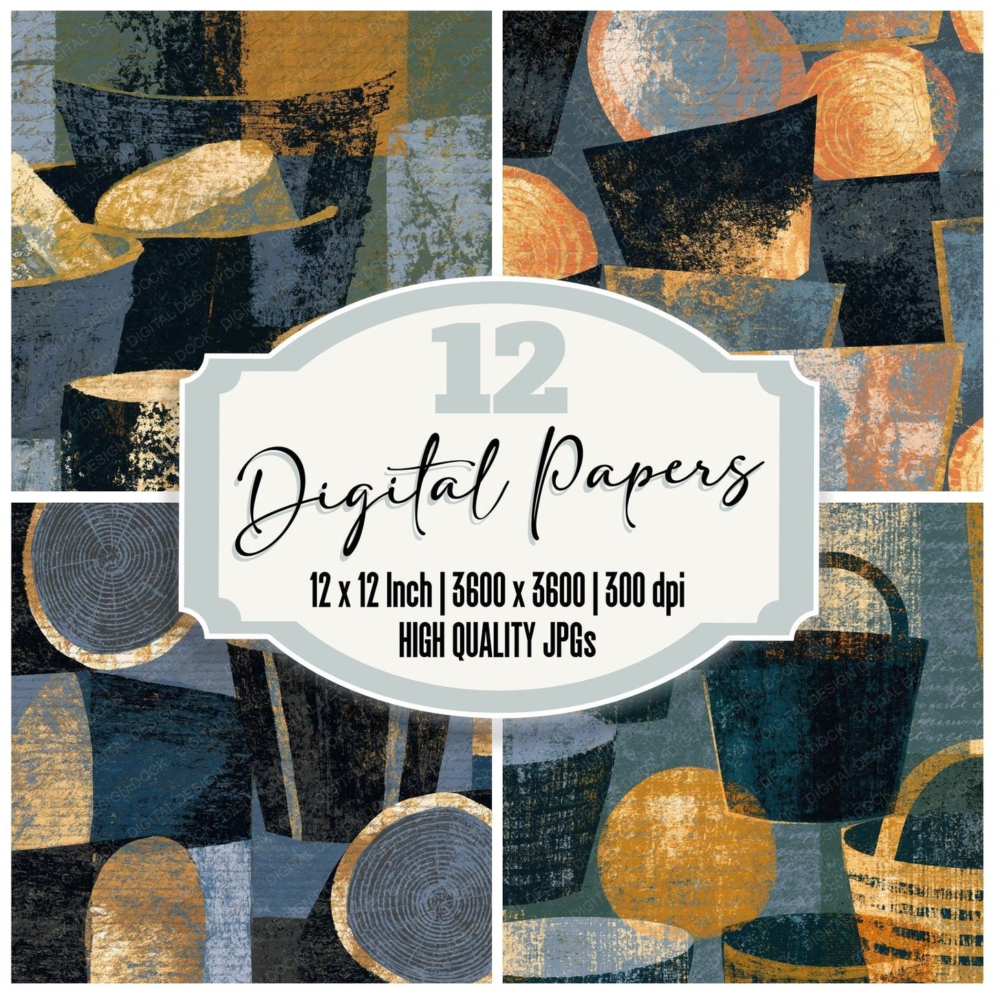 Screenprint Log Baskets Slate Pewter Digital Paper Pack (DDD014297)