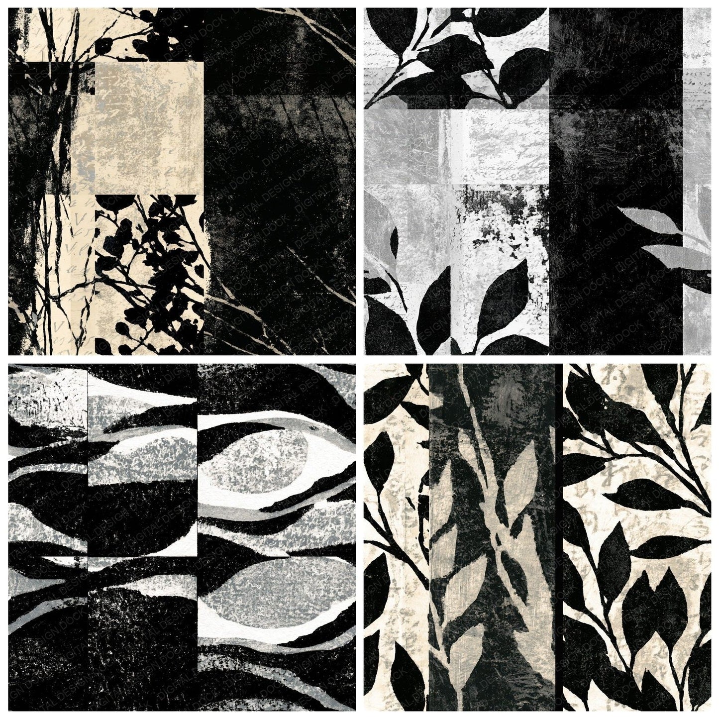 Woodblock Black White Texture Seamless Digital Paper Pack (DDD014298)