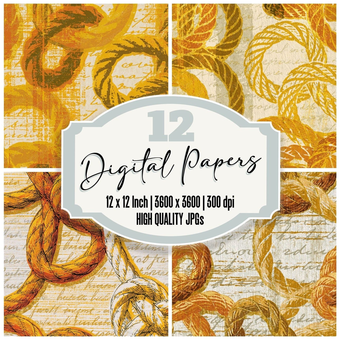 Woodcut Rope Knots Honey Mustard Digital Paper Pack (DDD014302)