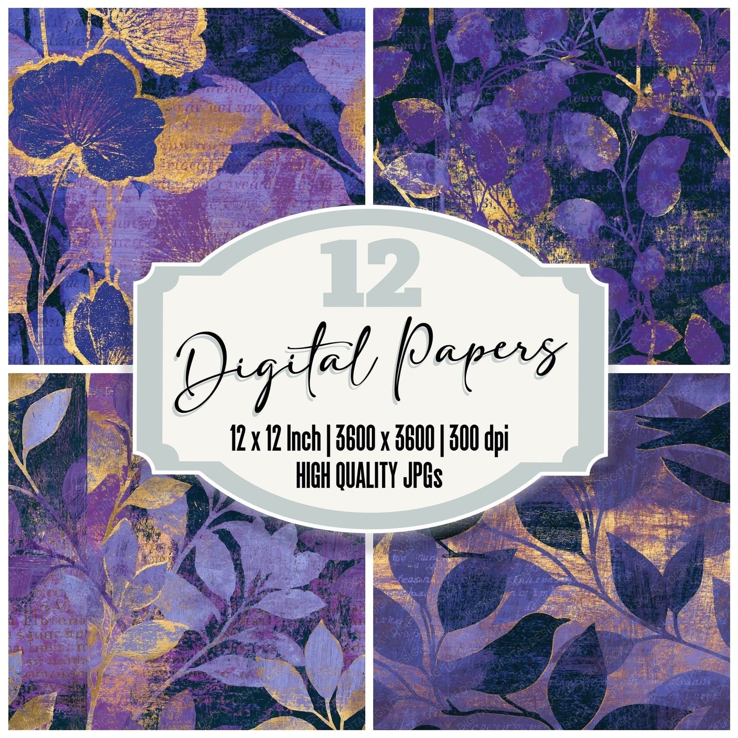 Woodcut Runway Silhouettes Lavender Seamless Digital Paper Pack (DDD014303)
