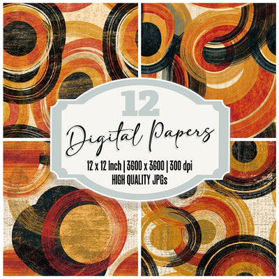 Woodcut Saturn Rings Terracotta Seamless Digital Paper Pack (DDD014304)
