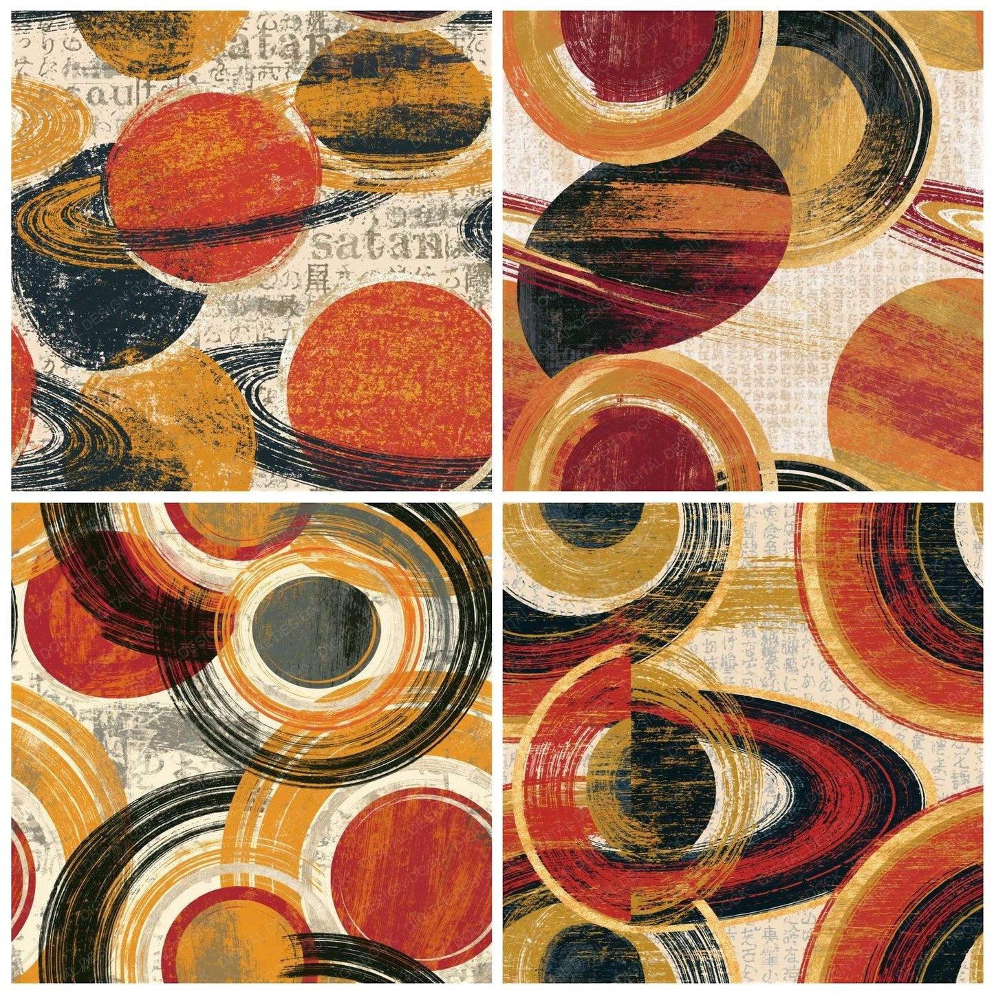 Woodcut Saturn Rings Terracotta Seamless Digital Paper Pack (DDD014304)