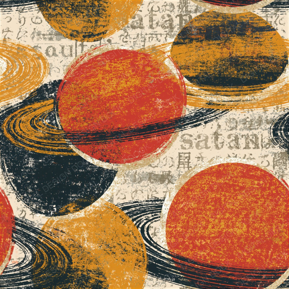 Woodcut Saturn Rings Terracotta Seamless Digital Paper Pack (DDD014304)