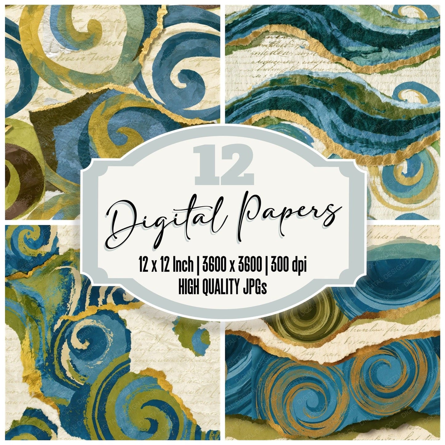 Collage Cappuccino Azure Bone Seamless Digital Paper Pack (DDD014307)