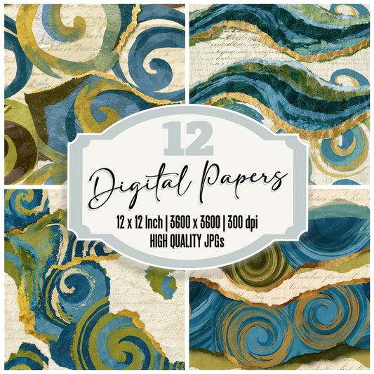 Collage Cappuccino Azure Bone Seamless Digital Paper Pack (DDD014307)