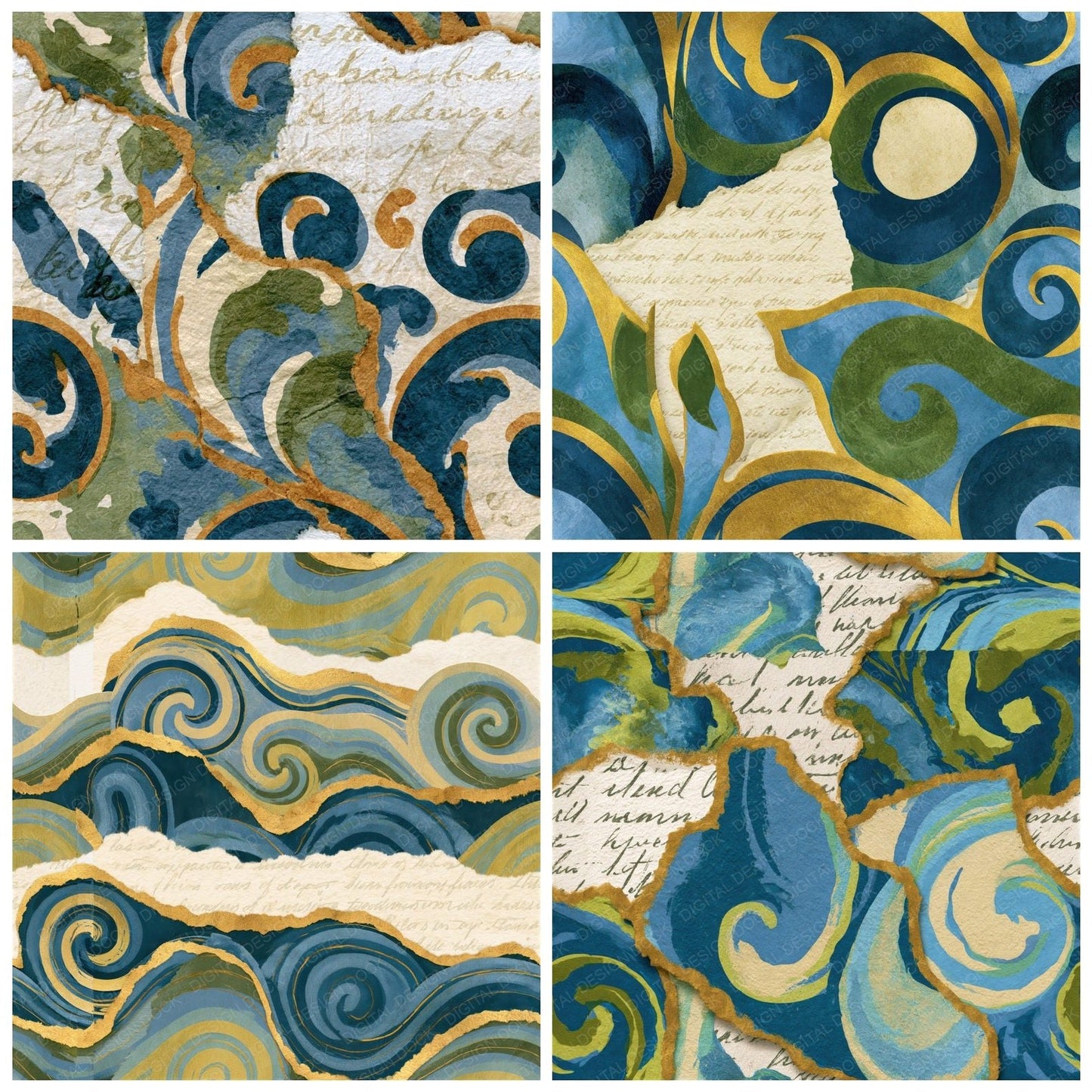 Collage Cappuccino Azure Bone Seamless Digital Paper Pack (DDD014307)