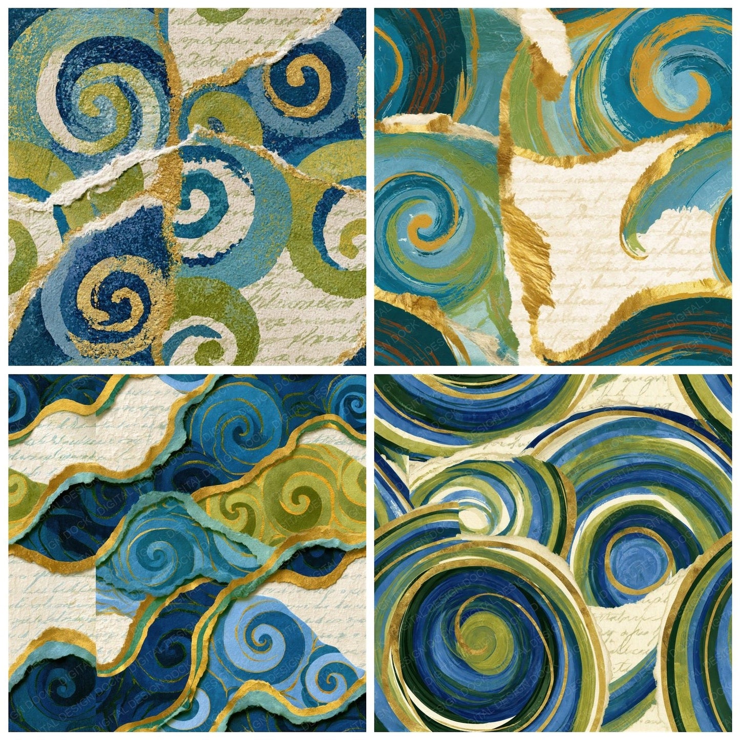 Collage Cappuccino Azure Bone Seamless Digital Paper Pack (DDD014307)