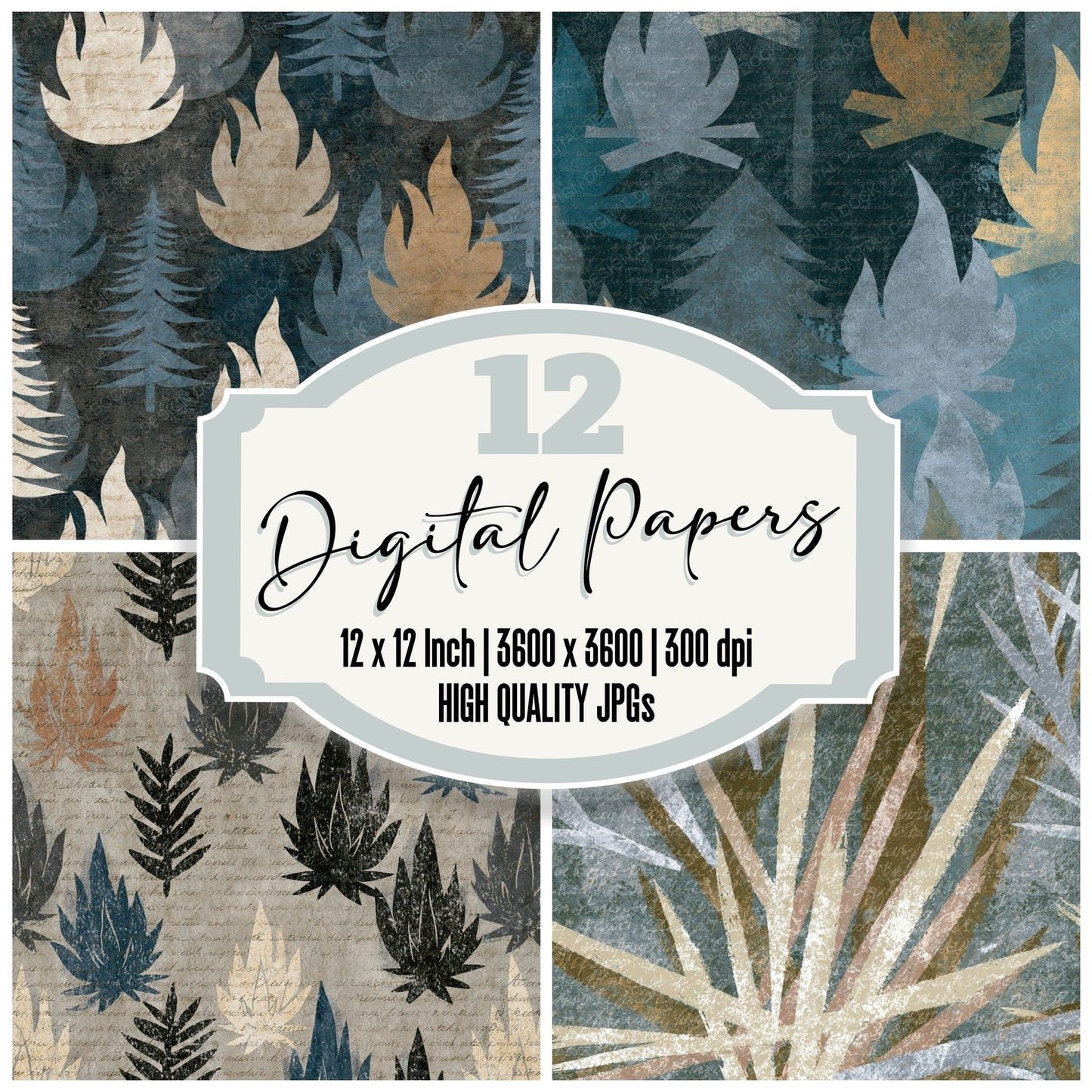 Etching Bonfires Pewter Slate Digital Paper Pack (DDD014308)