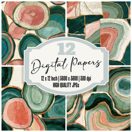 Geology Cross-Sections Dewy Green Blush Seamless Digital Paper Pack (DDD014309)