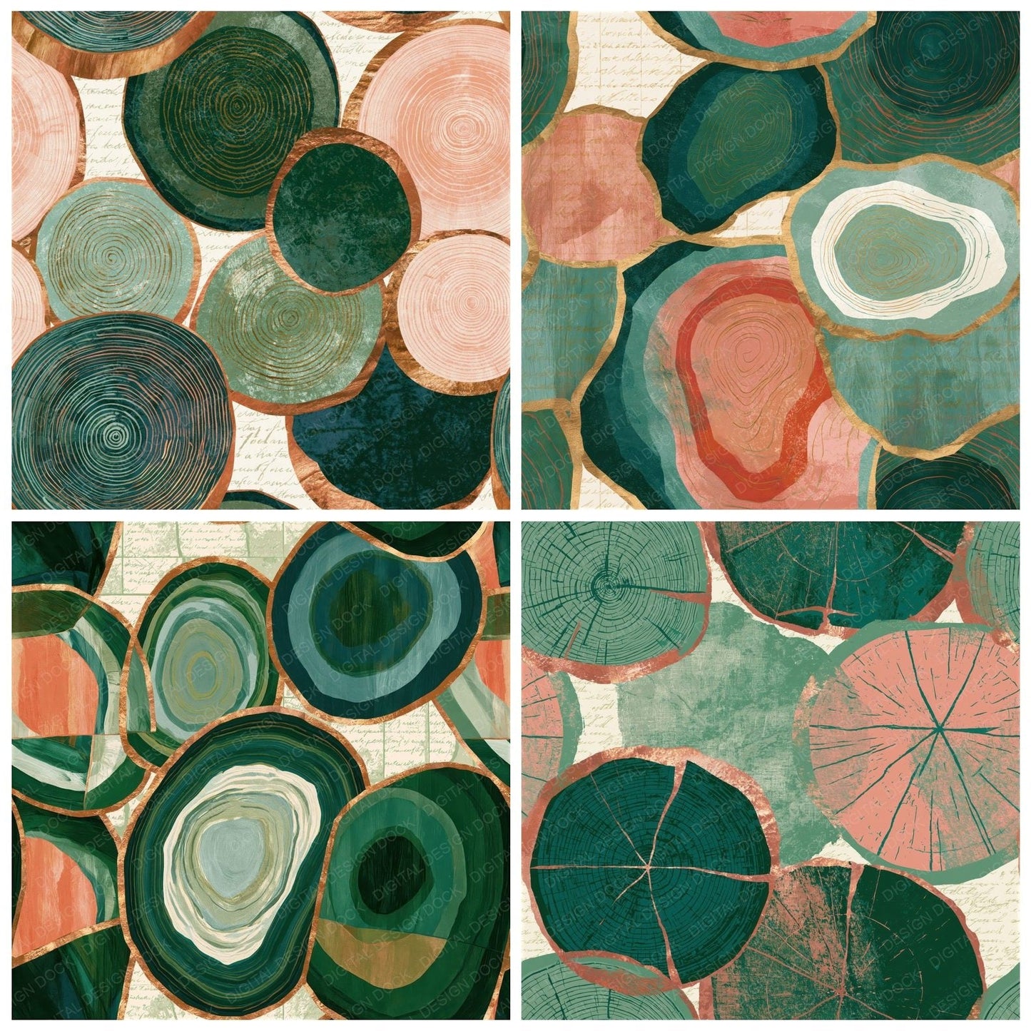 Geology Cross-Sections Dewy Green Blush Seamless Digital Paper Pack (DDD014309)