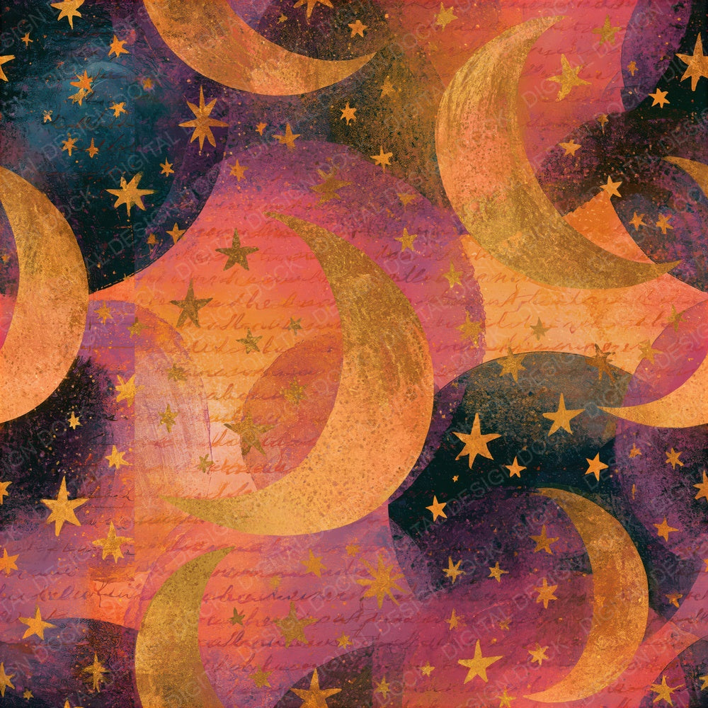 Layered Crescent Stars Apricot Rose Seamless Digital Paper Pack (DDD014310)