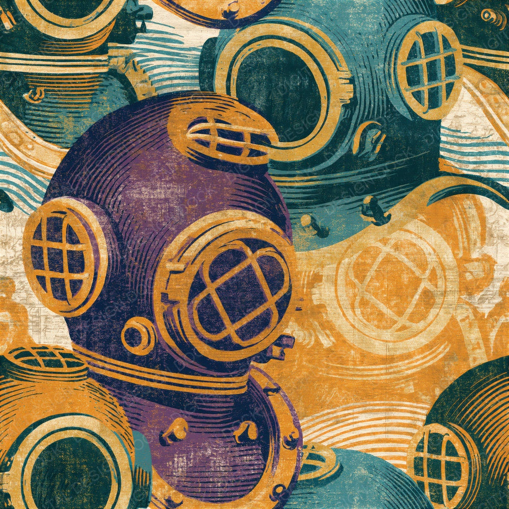 Letterpress Diving Helmets Ochre Plum Seamless Digital Paper Pack (DDD014311)