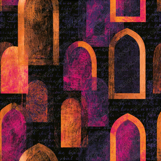 Scratchboard Crypts Amber Magenta Seamless Digital Paper Pack (DDD014314)