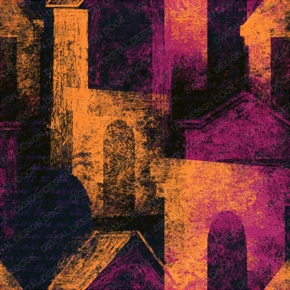 Scratchboard Crypts Amber Magenta Seamless Digital Paper Pack (DDD014314)