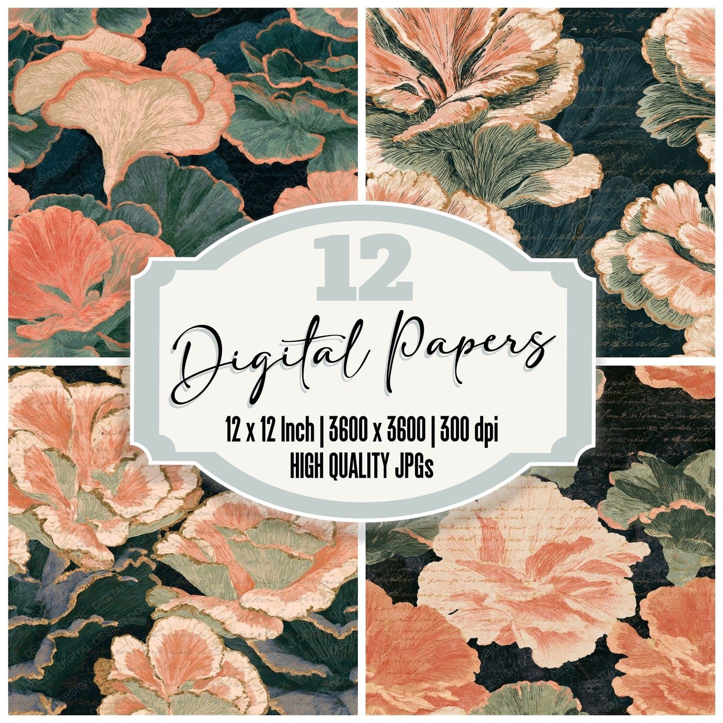 Scratchboard Hen Woods Apricot Seamless Digital Paper Pack (DDD014315)