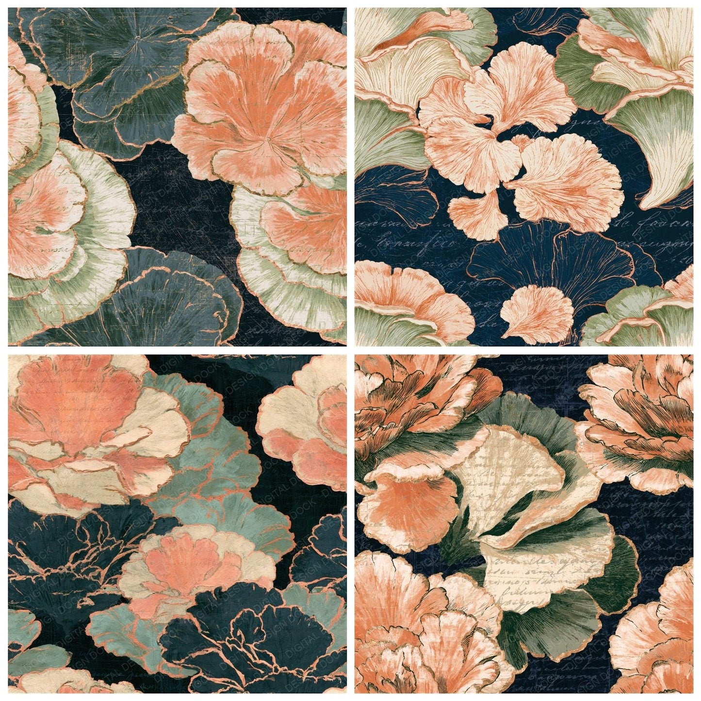 Scratchboard Hen Woods Apricot Seamless Digital Paper Pack (DDD014315)