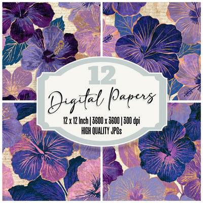Screenprint Hibiscus Lavender Cream Digital Paper Pack (DDD014316)