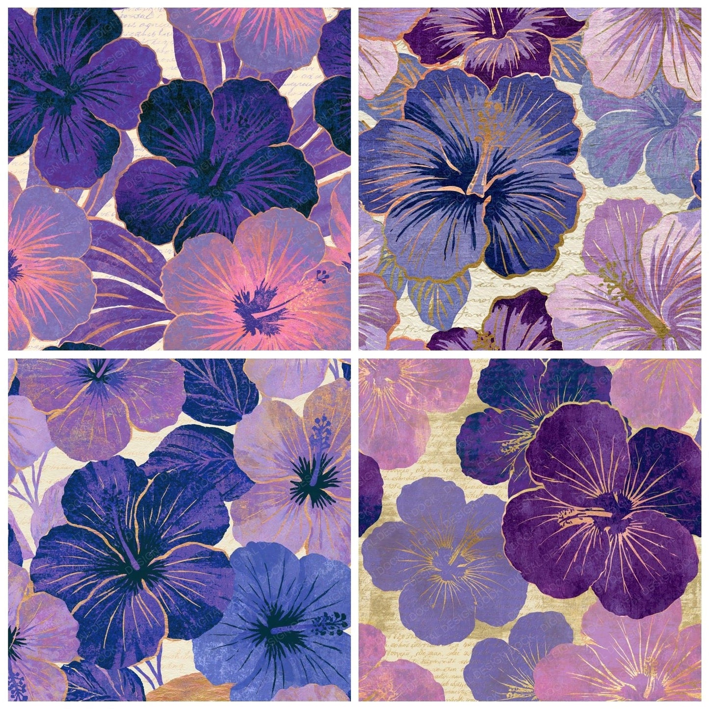 Screenprint Hibiscus Lavender Cream Digital Paper Pack (DDD014316)