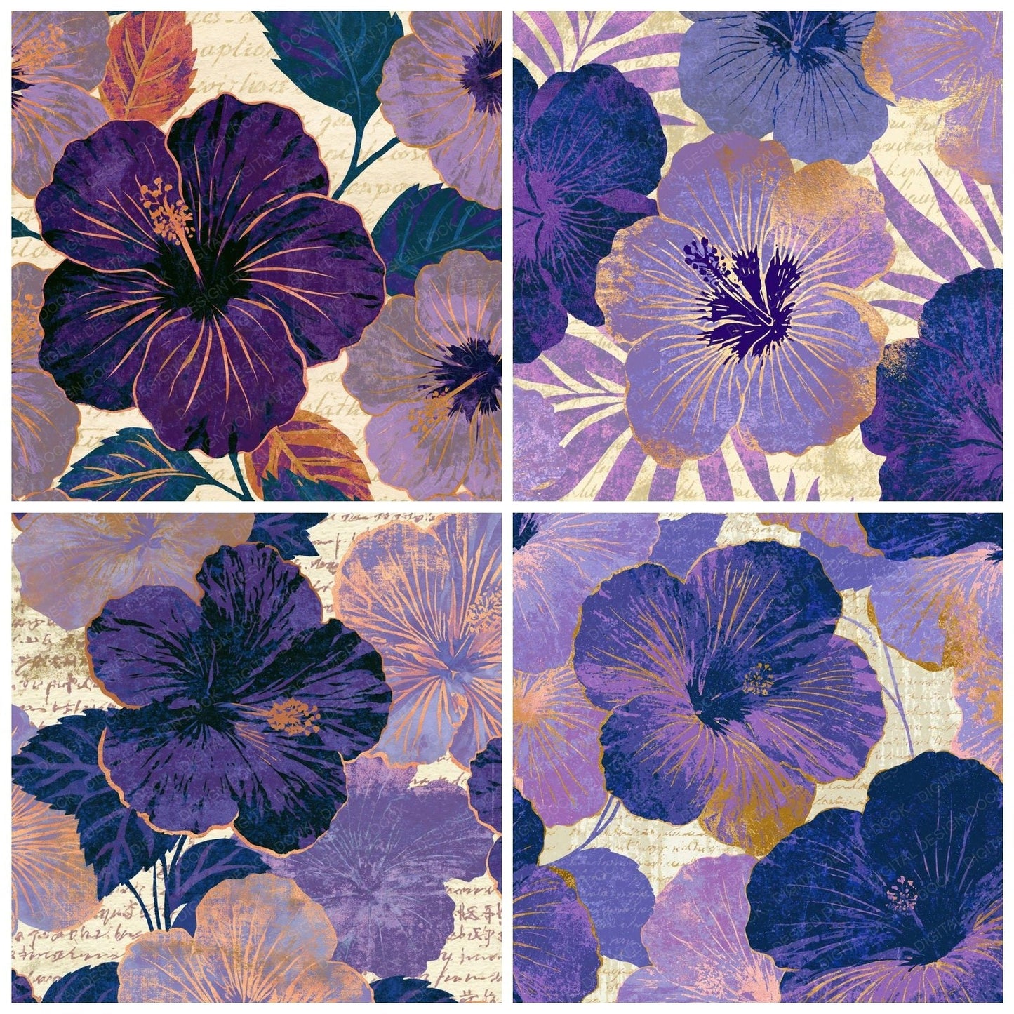 Screenprint Hibiscus Lavender Cream Digital Paper Pack (DDD014316)