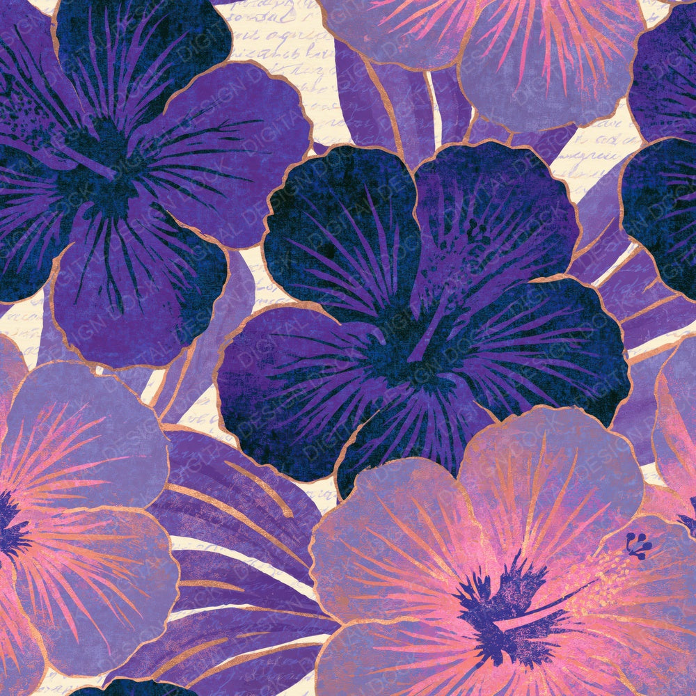 Screenprint Hibiscus Lavender Cream Digital Paper Pack (DDD014316)