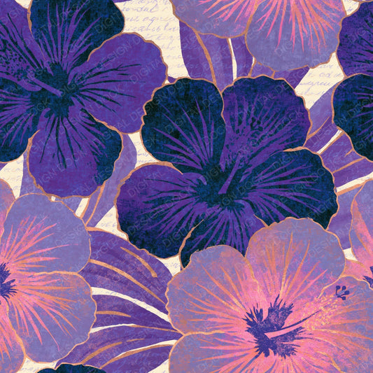 Screenprint Hibiscus Lavender Cream Digital Paper Pack (DDD014316)