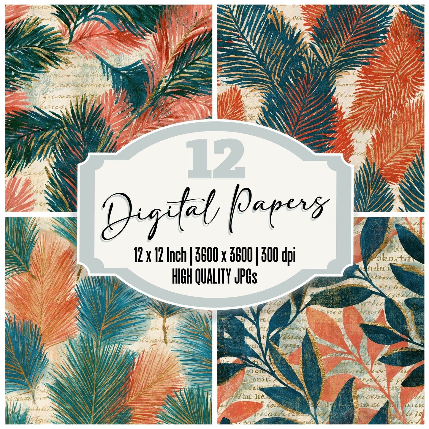 Tempera Evergreen Coral Sea Blue Seamless Digital Paper Pack (DDD014320)