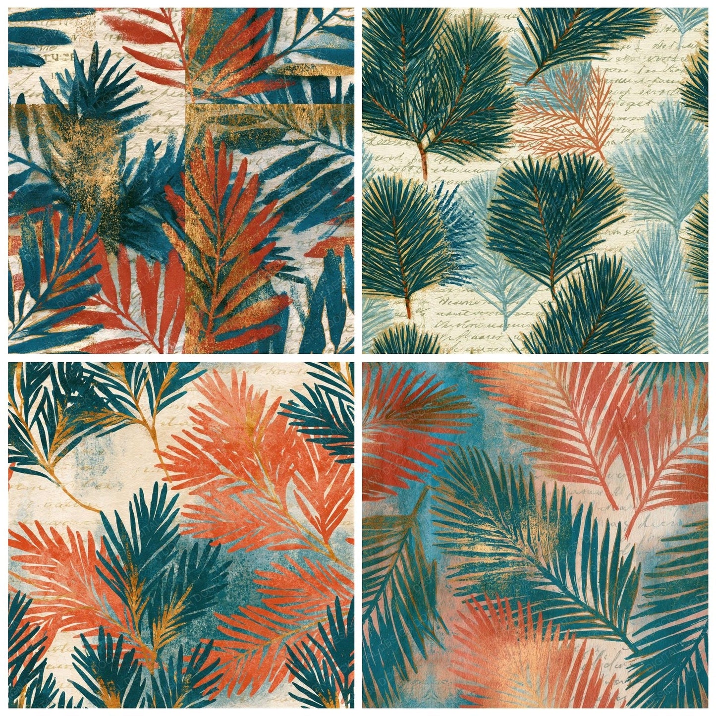 Tempera Evergreen Coral Sea Blue Seamless Digital Paper Pack (DDD014320)